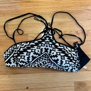 Black and White Aztec Pattern Halter Top Bikini Top